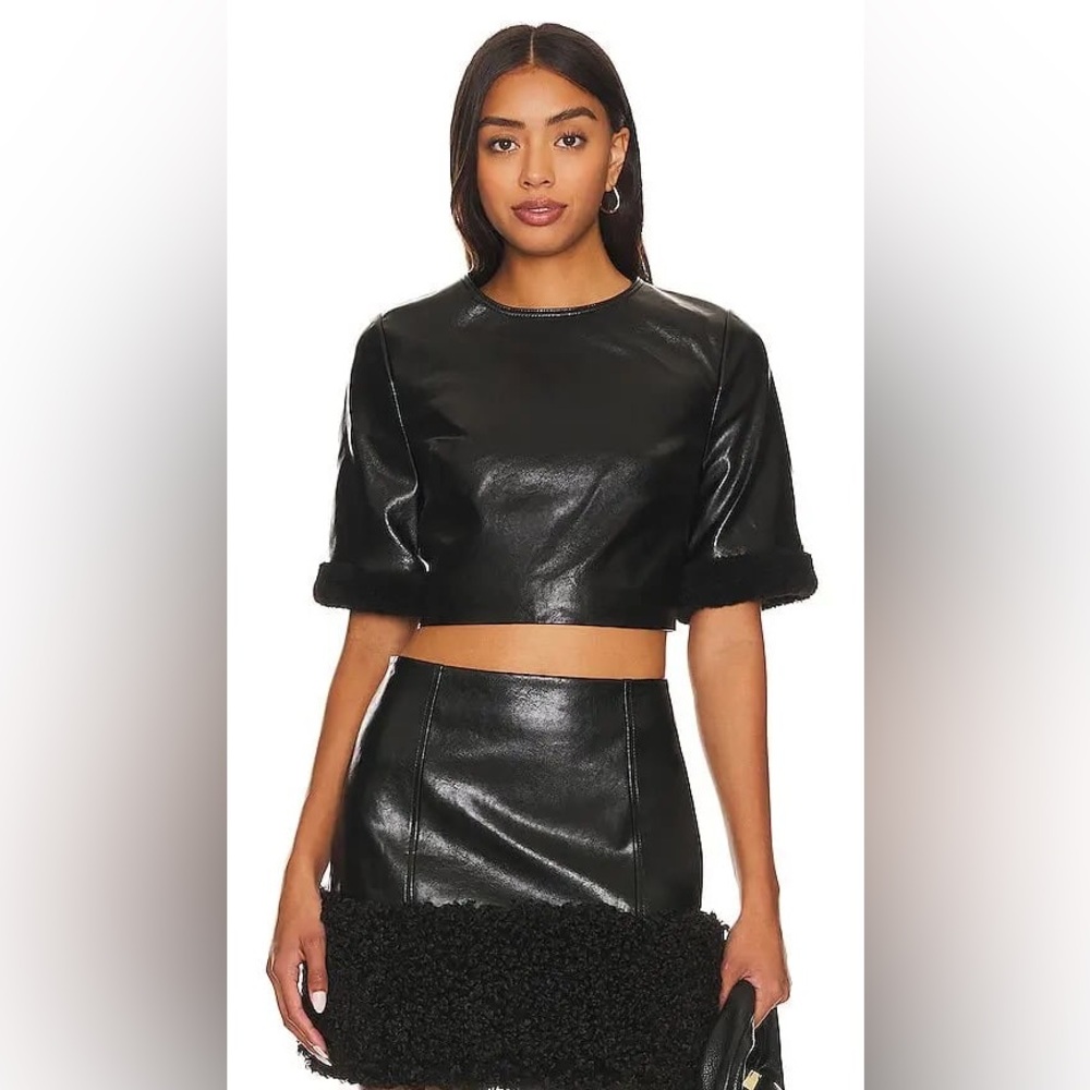 NWT MILLY Rainey Crinkled Faux Leather Top$325